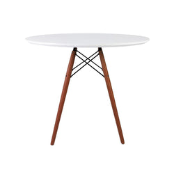 Distinct Designs Classic Mid-Century Design Dining Office White Round 90cm Diameter Dining Table with Wooden Legs-Distinct Designs (London) Ltd