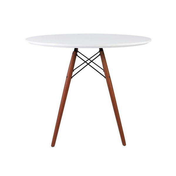 Distinct Designs Classic Mid-Century Design Dining Office White Round 90cm Diameter Dining Table with Wooden Legs-Distinct Designs (London) Ltd