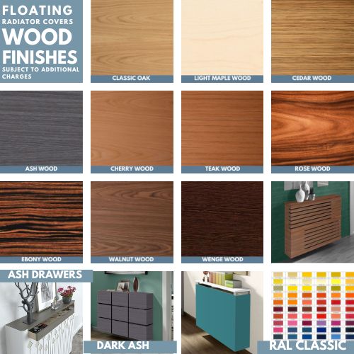 Modern Floating Radiator Cover MINIMAL LINES Cabinet Box Wood Finish wooden drawers Ref RCMN251DWWD-Distinct Designs (London) Ltd