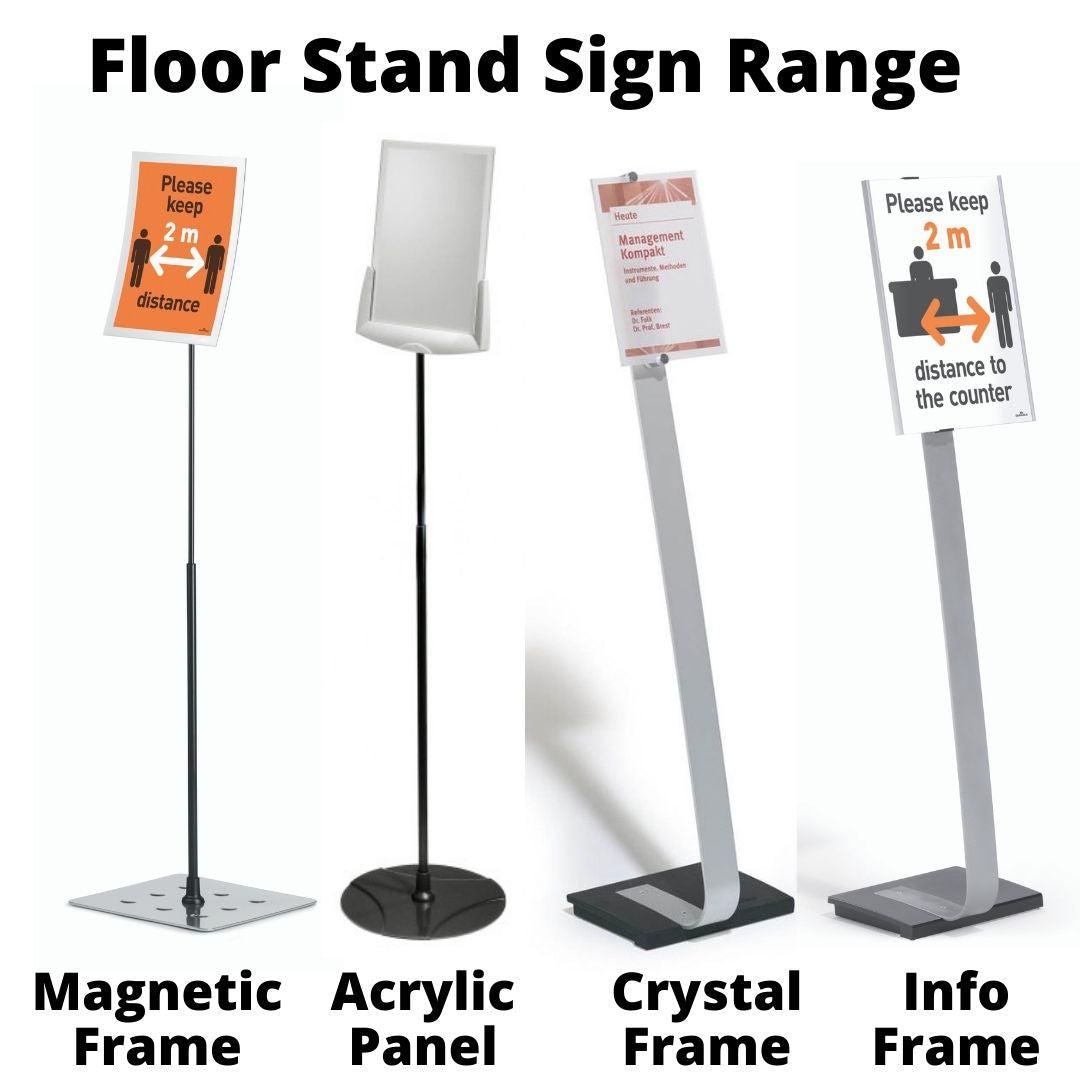 Floor Standing Aluminium Info Sign Holder with Acrylic Panel Display Holder for PPE social distancing Posters-Distinct Designs (London) Ltd