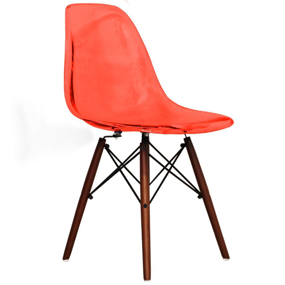 Distinct Classic Mid-Century Dining Office Transparent Red Chair with choice of braced Wooden Legs-Distinct Designs (London) Ltd