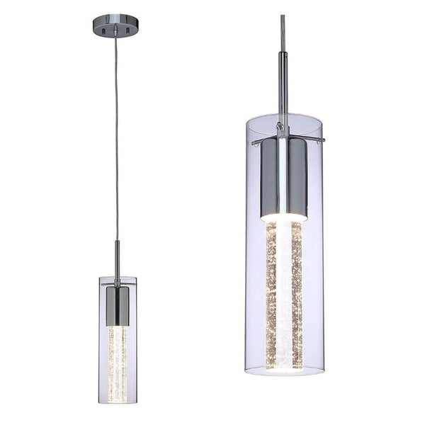 Modern Crystal Cylinder Glass Pendant LED Light Hanglamp with champagne bubbles frozen in ice Styling-Distinct Designs (London) Ltd