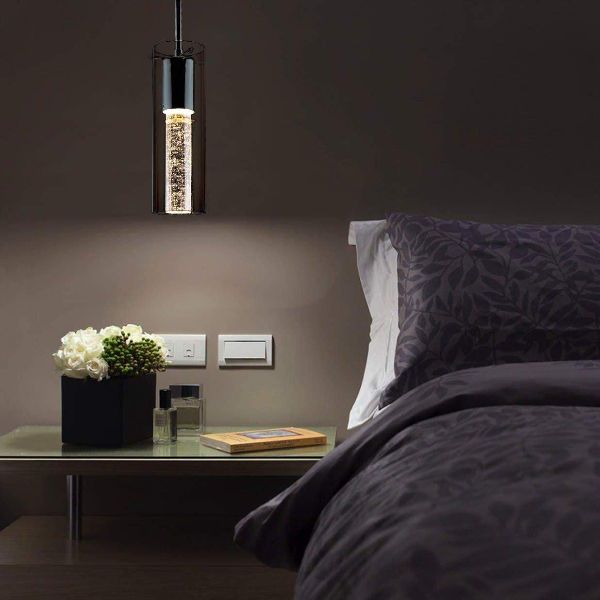 Modern Crystal Cylinder Glass Pendant LED Light Hanglamp with champagne bubbles frozen in ice Styling-Distinct Designs (London) Ltd