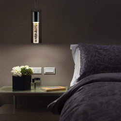 Modern Crystal Cylinder Glass Pendant LED Light Hanglamp with champagne bubbles frozen in ice Styling-Distinct Designs (London) Ltd