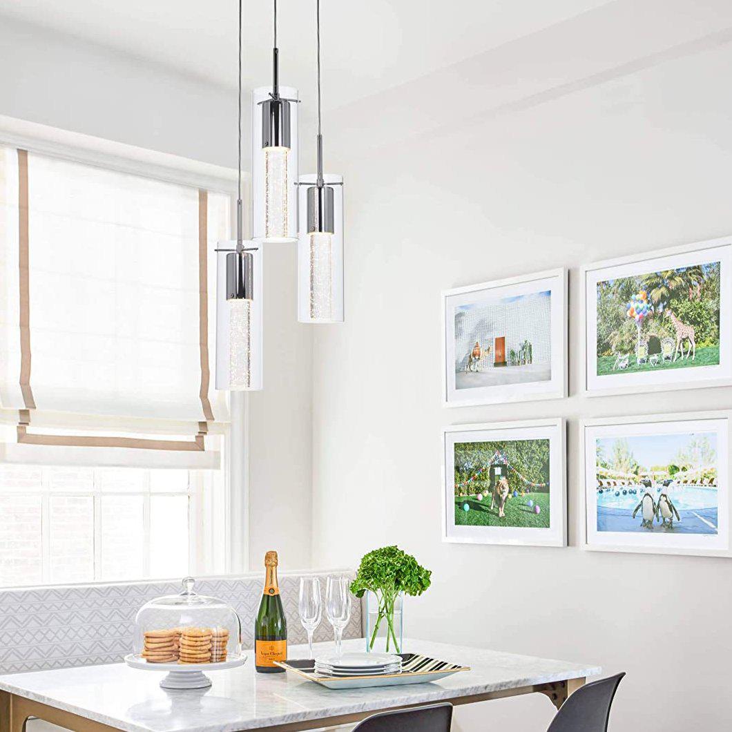 Modern Crystal Cylinder Glass Pendant LED Light Hanglamp with champagne bubbles frozen in ice Styling-Distinct Designs (London) Ltd