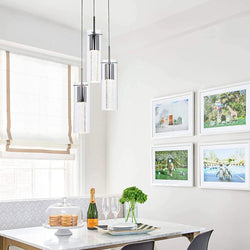 Modern Crystal Cylinder Glass Pendant LED Light Hanglamp with champagne bubbles frozen in ice Styling-Distinct Designs (London) Ltd