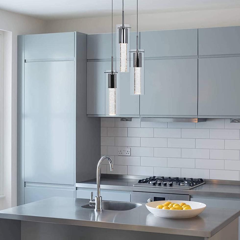 Modern Crystal Cylinder Glass Pendant LED Light Hanglamp with champagne bubbles frozen in ice Styling-Distinct Designs (London) Ltd