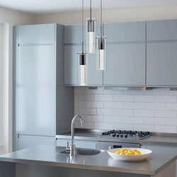 Modern Crystal Cylinder Glass Pendant LED Light Hanglamp with champagne bubbles frozen in ice Styling-Distinct Designs (London) Ltd