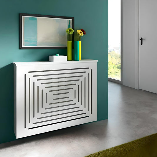 Modern Floating Radiator Heater Cover GEOMETRIC CENTRAL X Cabinet Box Design with Shelf Ref RCGE246-75cm-40cm-Distinct Designs (London) Ltd