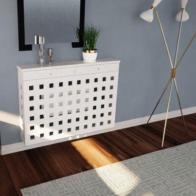 Modern Floating Radiator Heater Cover GEOMETRIC SQUARES Cabinet Box with wooden drawers RCGE243DR-75cm-40cm-Distinct Designs (London) Ltd