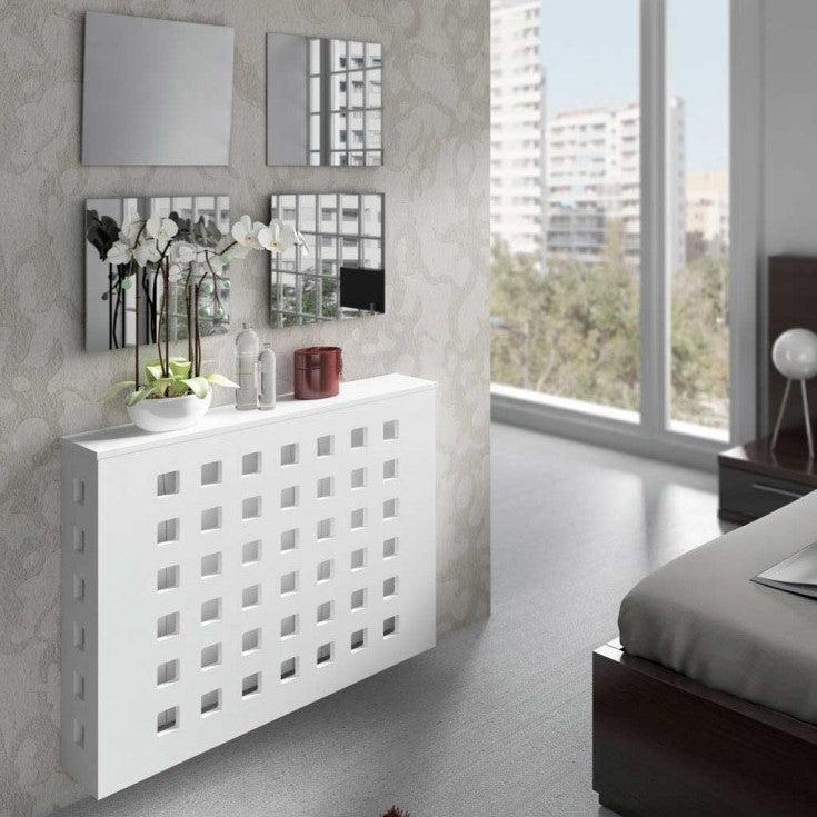 Modern Floating Radiator Heater Cover GEOMETRIC SQUARES Cabinet Box Design Wood Finish RCGE243WD-Distinct Designs (London) Ltd