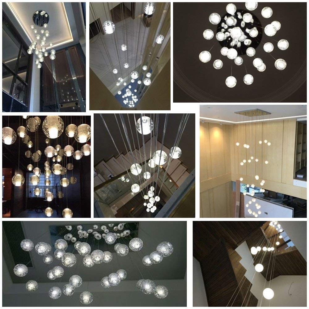 Modern Crystal Glass Bubble Globe 10cm Pendant G4 LED Ceiling Light 1, 3, 5, 7, 14, 26,36 Lamp Heads-Distinct Designs (London) Ltd