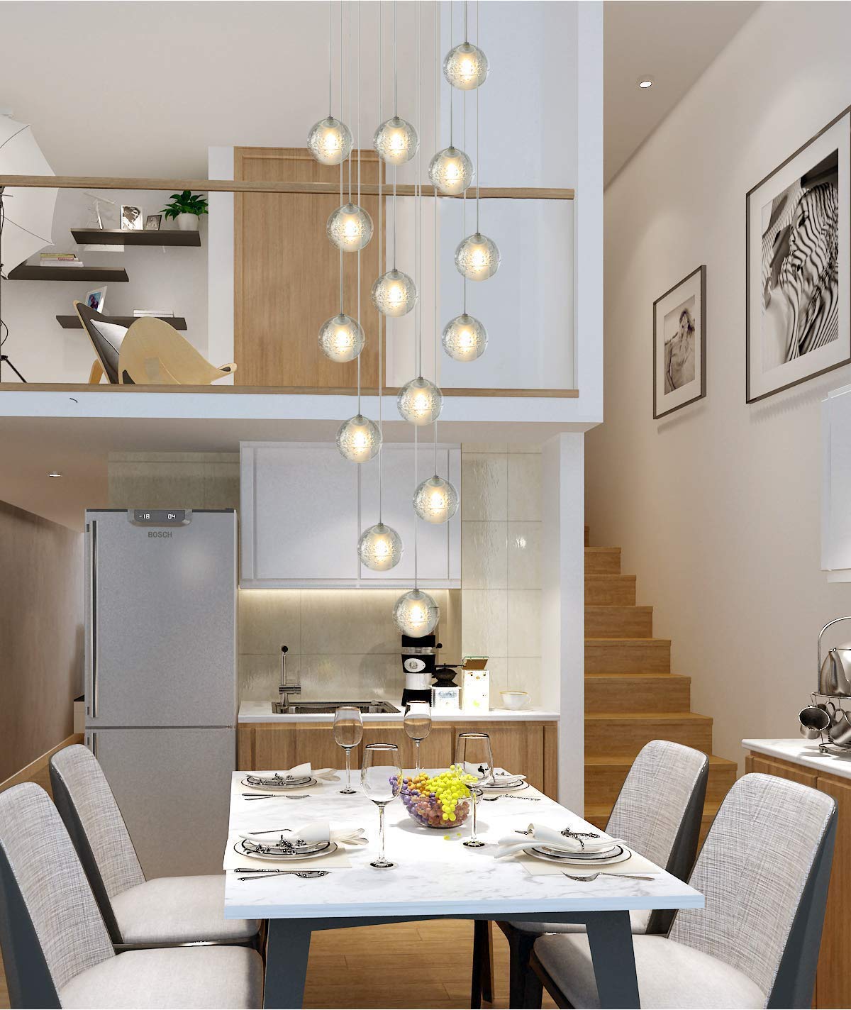 Modern Crystal Glass Bubble Globe 10cm Pendant G4 LED Ceiling Light 1, 3, 5, 7, 14, 26,36 Lamp Heads-Distinct Designs (London) Ltd