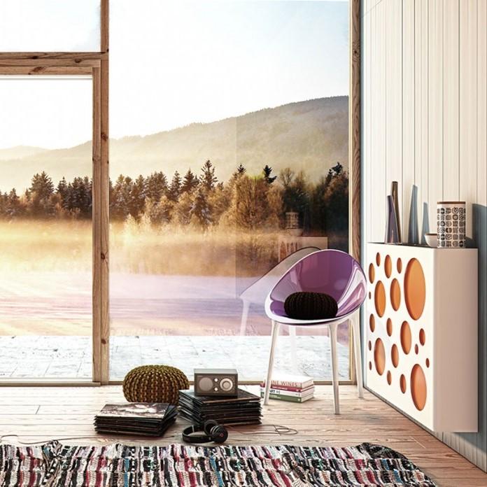 Modern Floating Radiator Heater Cover NORDIC CIRCLES Metal Cabinet design flush wood top Ref RCNR235-Distinct Designs (London) Ltd