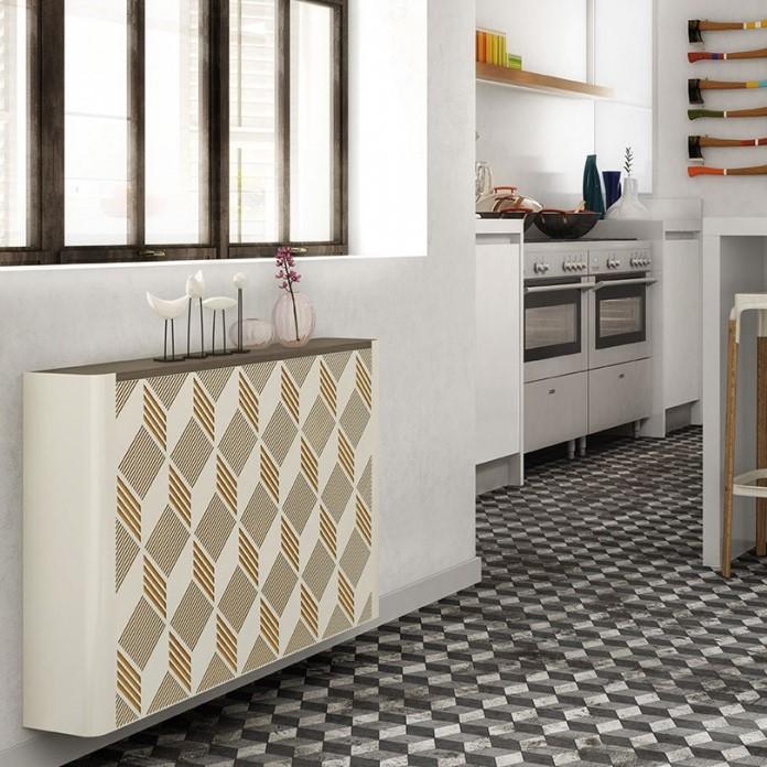Modern Floating Radiator Heater Cover NORDIC MOSAIC Metal Cabinet design flush wood top Ref RCNR237-Distinct Designs (London) Ltd