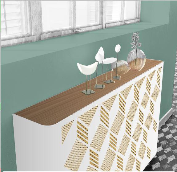 Modern Floating Radiator Heater Cover NORDIC MOSAIC Metal Cabinet design flush wood top Ref RCNR237-75cm-40cm-Distinct Designs (London) Ltd