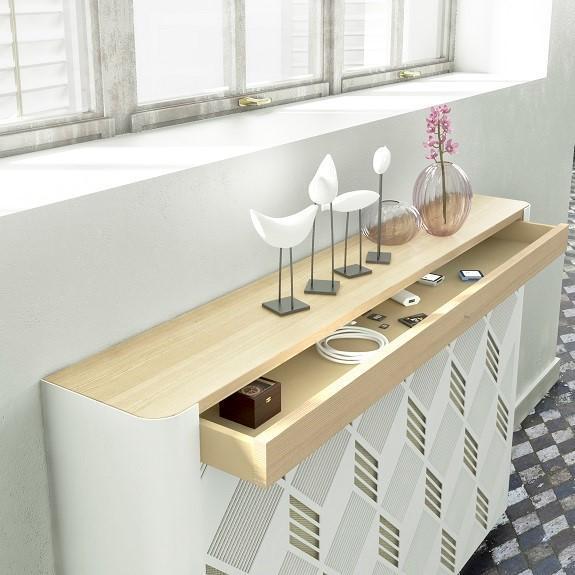 Modern Floating Radiator Heater Cover NORDIC MOSAIC Metal Cabinet design flush wood top Ref RCNR237-Distinct Designs (London) Ltd
