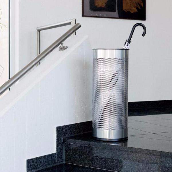 Round Metal Umbrella Walking Stick Stand Holder with large perforated sides for faster drying-Silver-Distinct Designs (London) Ltd