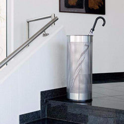 Round Metal Umbrella Walking Stick Stand Holder with large perforated sides for faster drying-Silver-Distinct Designs (London) Ltd