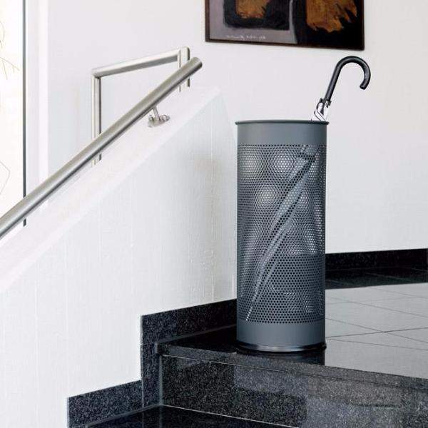 Round Metal Umbrella Walking Stick Stand Holder with large perforated sides for faster drying-Slate Grey-Distinct Designs (London) Ltd
