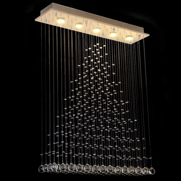 Triangular Crystal Droplets Chandelier 102cm Pendant Light Rectangular Ceiling Rose for 5 GU10 bulbs-CRYSTAL 120Hx80Lx20Dcm-Distinct Designs (London) Ltd