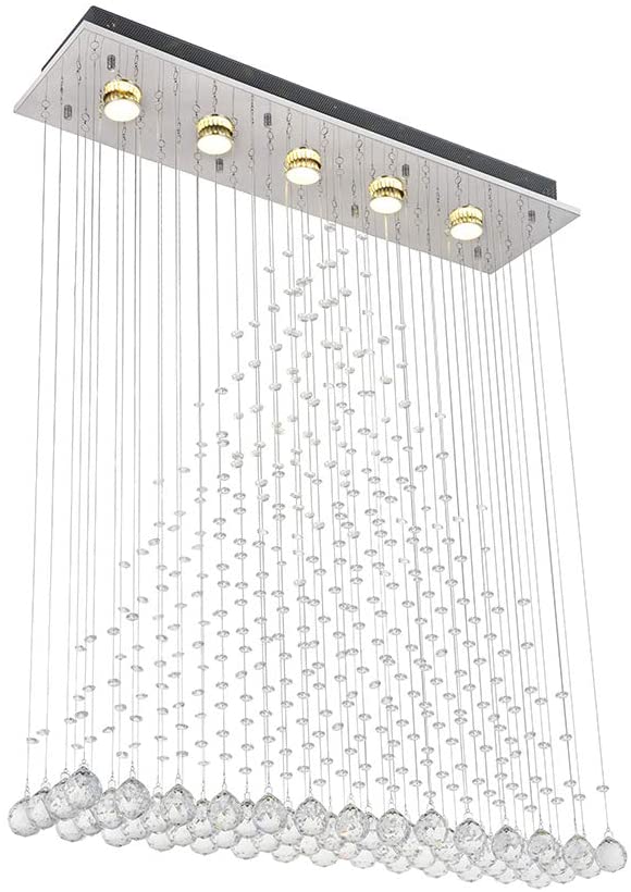 Triangular Crystal Droplets Chandelier 102cm Pendant Light Rectangular Ceiling Rose for 5 GU10 bulbs-CRYSTAL 120Hx80Lx20Dcm-Distinct Designs (London) Ltd