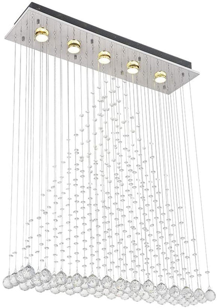 Triangular Crystal Droplets Chandelier 102cm Pendant Light Rectangular Ceiling Rose for 5 GU10 bulbs-CRYSTAL 120Hx80Lx20Dcm-Distinct Designs (London) Ltd