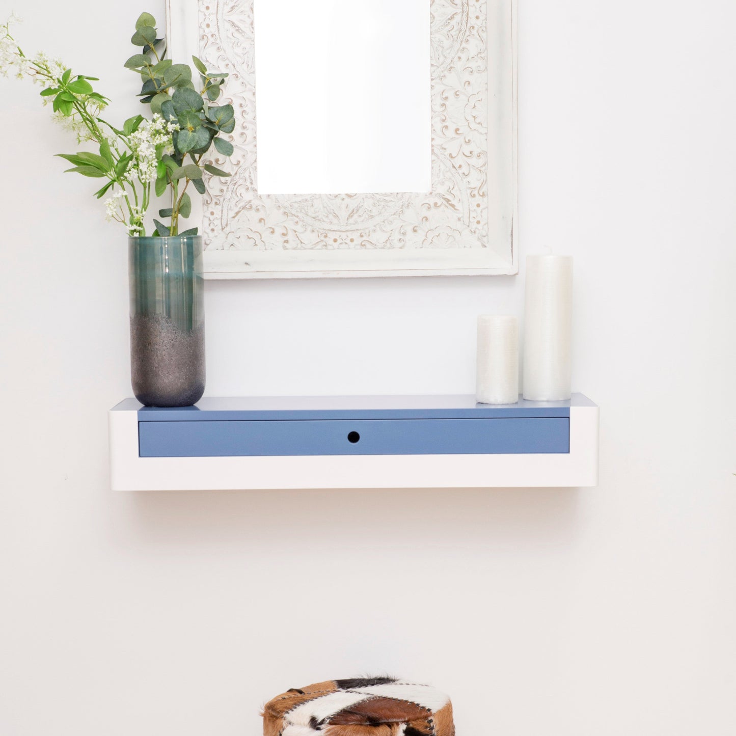 Wall Mounted 60cm Metal Console Table with wooden top & drawers for Entry Hall or Dressing Room Desk-RAL / RAL DRAWER-Distinct Designs (London) Ltd