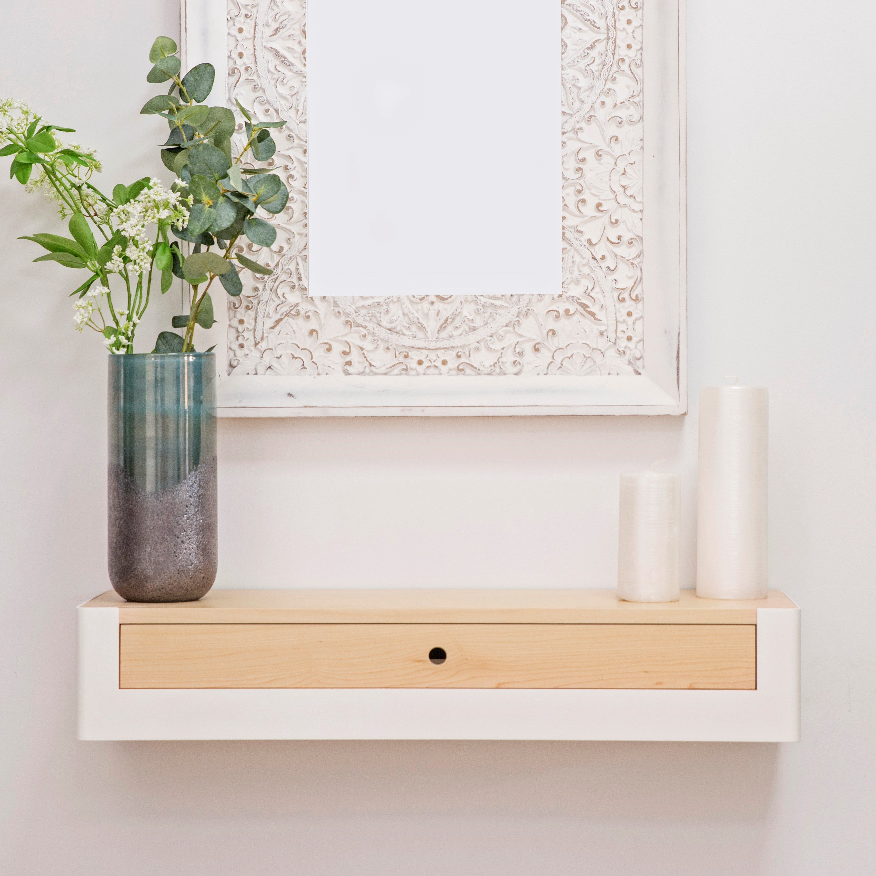 Wall Mounted 60cm Metal Console Table wooden top drawers for