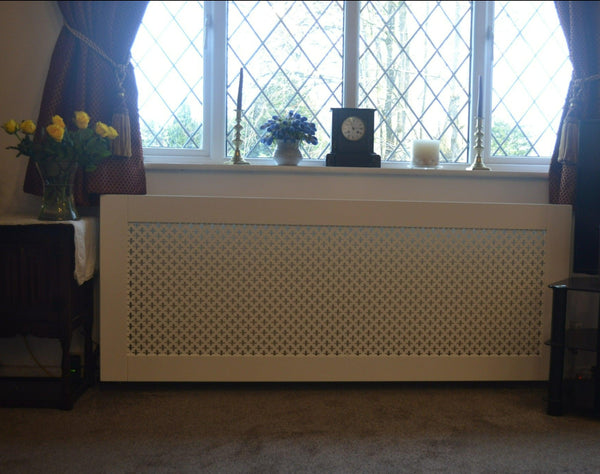 SALE White Framed Clip on Radiator Heater Covers with Classic decorative grille screening panel-Distinct Designs (London) Ltd