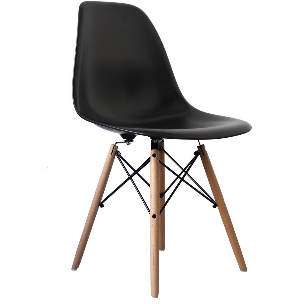 Distinct Classic Mid-Century Design Dining Office Black Chair with choice of braced Wooden Legs-Distinct Designs (London) Ltd
