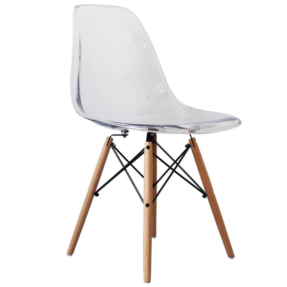 Distinct Classic Mid-Century Dining Office Transparent Clear Chair with choice of braced Wooden Legs-Distinct Designs (London) Ltd