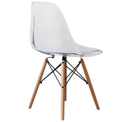 Distinct Classic Mid-Century Dining Office Transparent Clear Chair with choice of braced Wooden Legs-Distinct Designs (London) Ltd