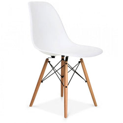 Distinct Classic Mid-Century Design Dining Office Pure White Chair with choice of braced Wooden Legs-Distinct Designs (London) Ltd