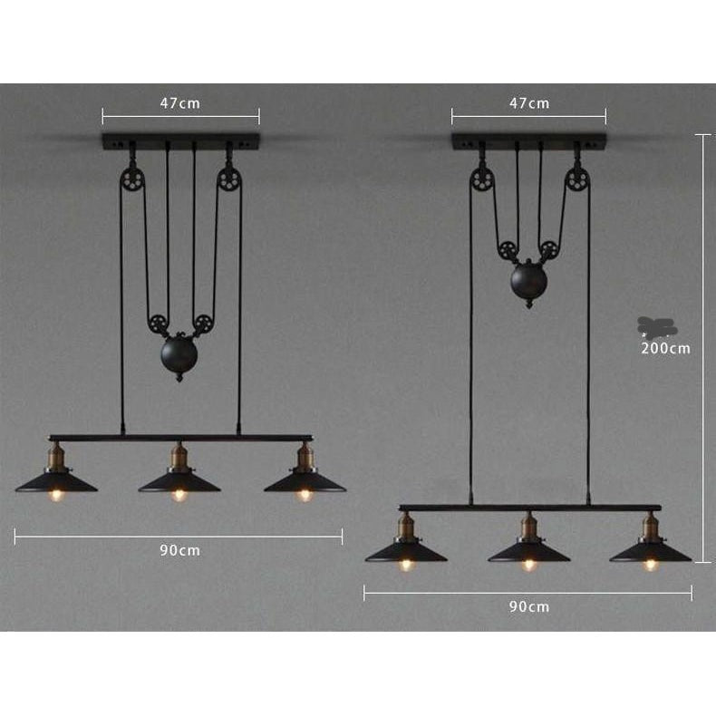 Loft Vintage Pendant Pulley Lights made of Black Painted Iron in Modern Industrial Style-3 Light with mirror-Distinct Designs (London) Ltd