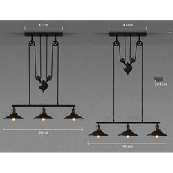 Loft Vintage Pendant Pulley Lights made of Black Painted Iron in Modern Industrial Style-3 Light with mirror-Distinct Designs (London) Ltd