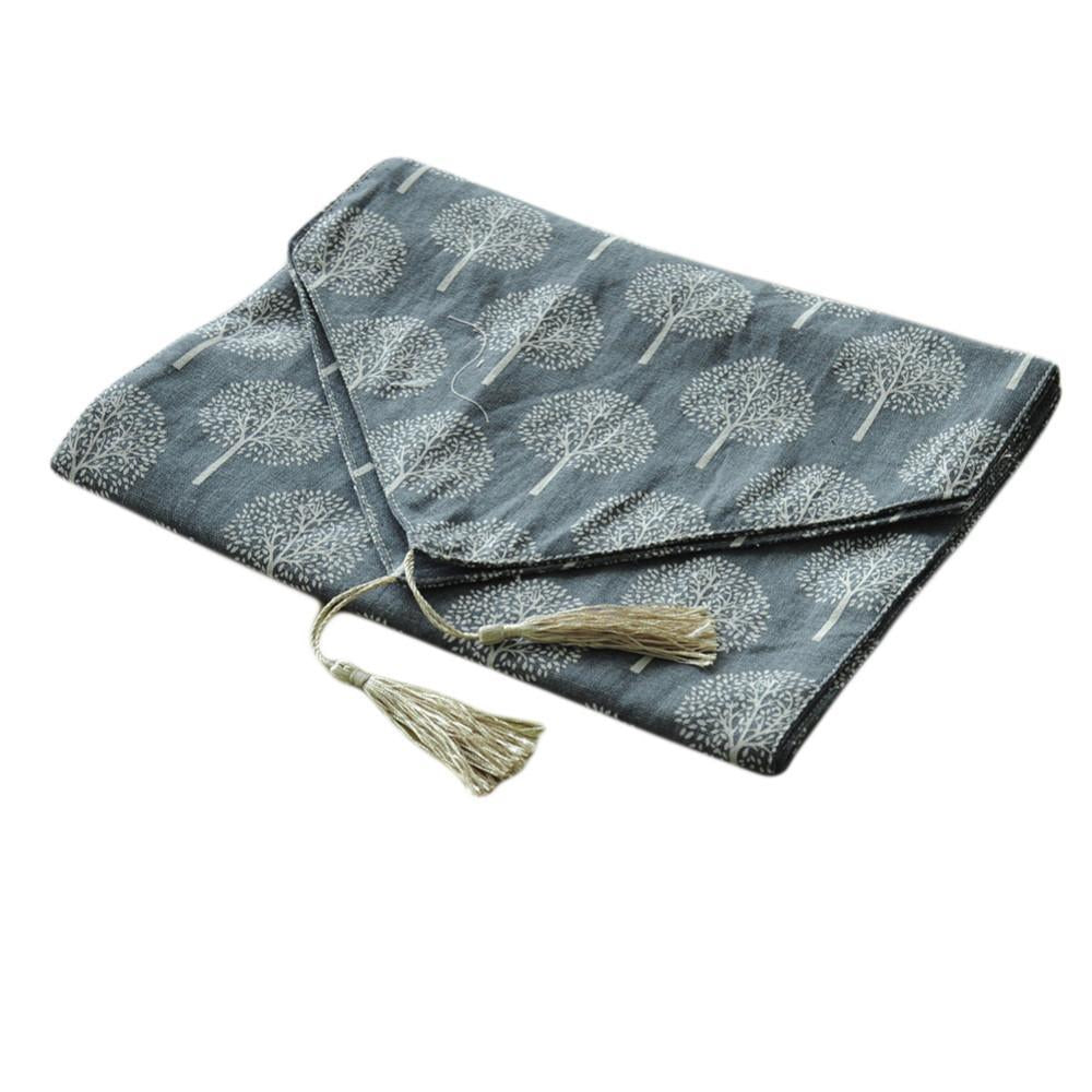 Modern Linen Cotton Cloth Table Runner Tree Printed Decorative design & V shaped finish Tassel-Distinct Designs (London) Ltd