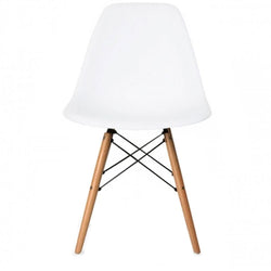Distinct Classic Mid-Century Design Dining Office Pure White Chair with choice of braced Wooden Legs-Natural Beach-Distinct Designs (London) Ltd