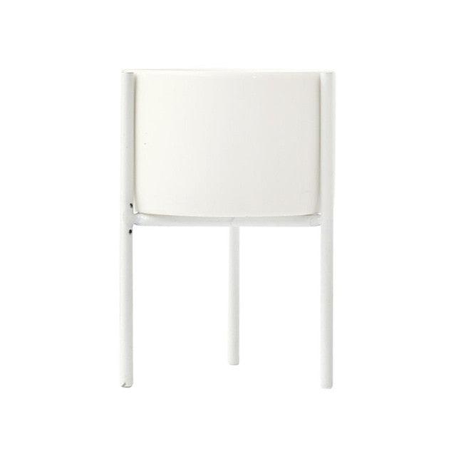 Modern Round White Ceramic Flower Planters with triangular Geometric Iron Rack Stand-White-S-Distinct Designs (London) Ltd
