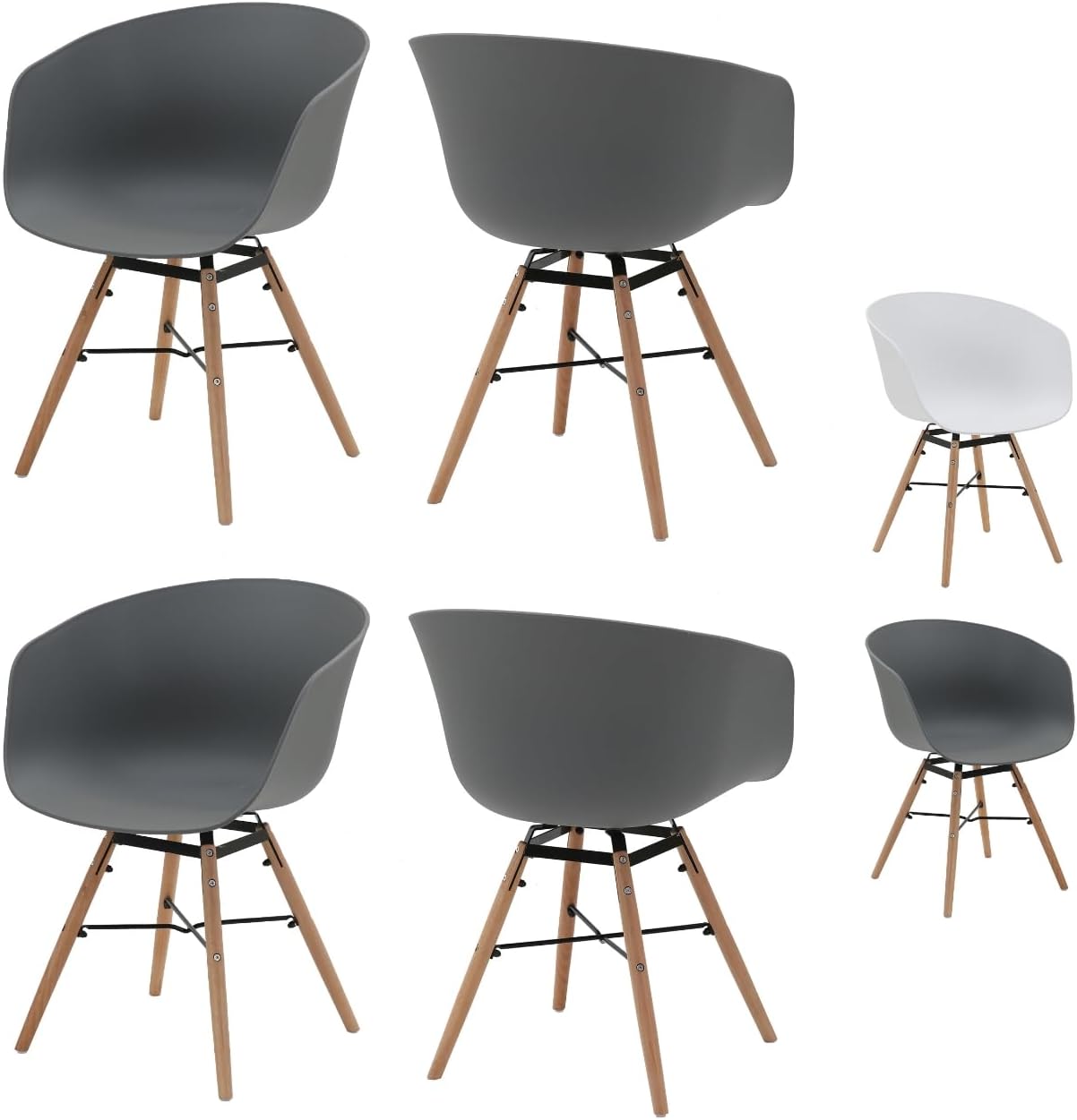 4 x Classic Mid-Century Design Retro Style Dining Office Chair in durable Grey PP Plastic with Arms (Copy)