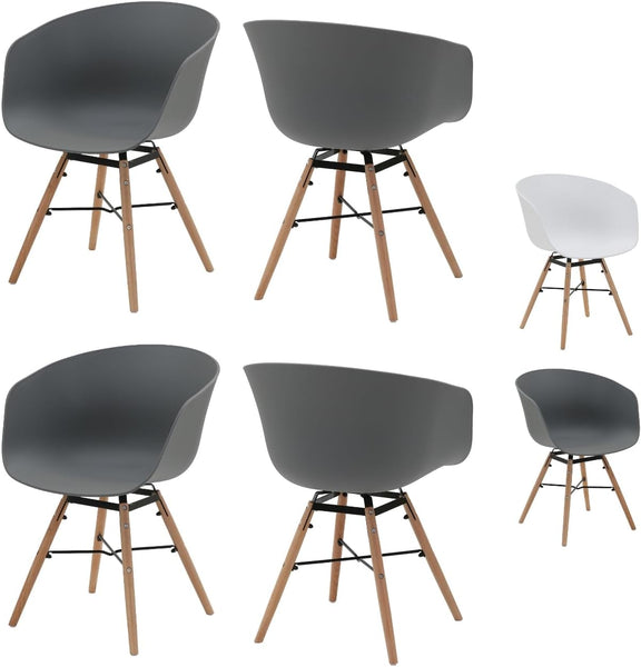 4 x Classic Mid-Century Design Retro Style Dining Office Chair in durable Grey PP Plastic with Arms (Copy)