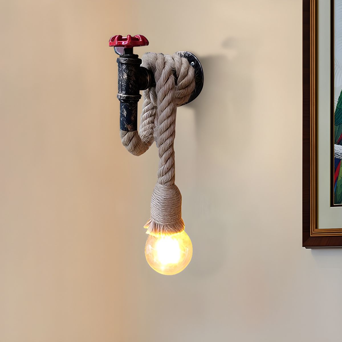 Adjustable Hemp Rope Wall Light with rustic Pipe Metal holder for Pub Bar or Industrial Home Decor-Distinct Designs (London) Ltd