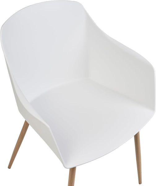 Classic Mid-Century Design Retro Style Dining Office Chair in durable White PP Plastic with Arms-2 Units-Distinct Designs (London) Ltd