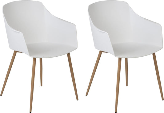 Classic Mid-Century Design Retro Style Dining Office Chair in durable White PP Plastic with Arms-2 Units-Distinct Designs (London) Ltd