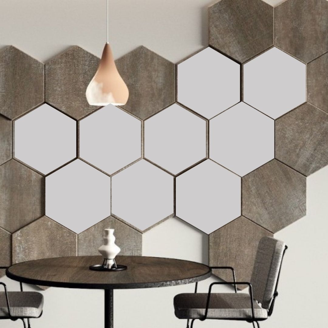 Decorative HEXAGONAL wall panels with varied thickness for textured 3D surface design, pack of 3