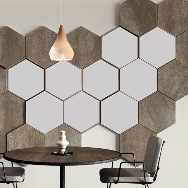 Decorative HEXAGONAL wall panels with varied thickness for textured 3D surface design, pack of 3