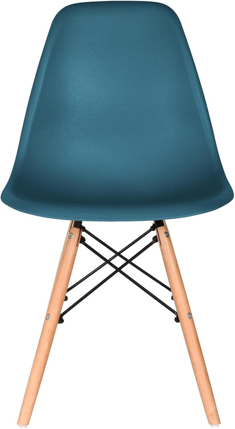 Distinct Classic Mid-Century Design Dining Office Teal Blue Chair with choice of braced Wooden Legs