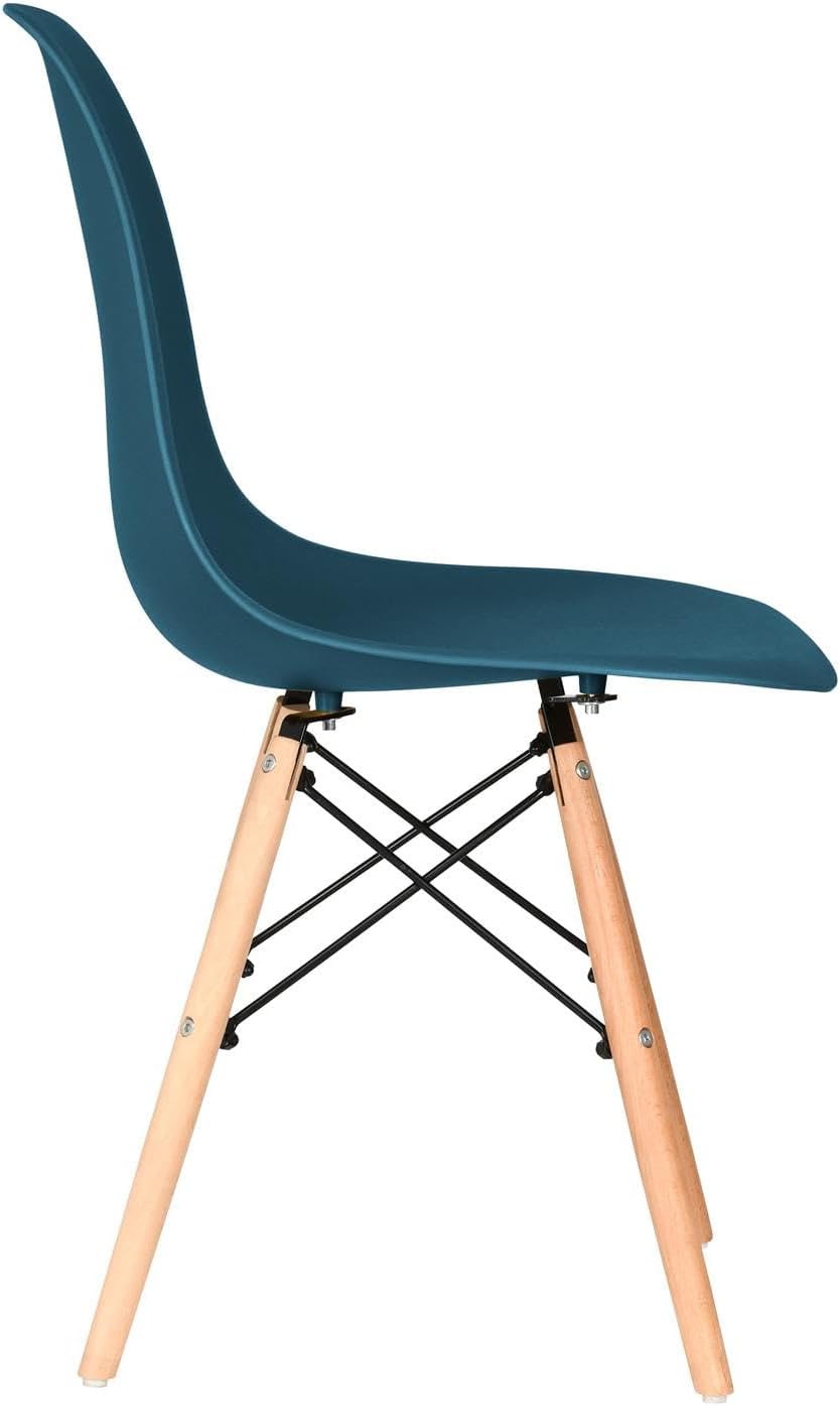 Distinct Classic Mid-Century Design Dining Office Teal Blue Chair with choice of braced Wooden Legs