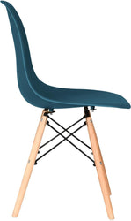 Distinct Classic Mid-Century Design Dining Office Teal Blue Chair with choice of braced Wooden Legs