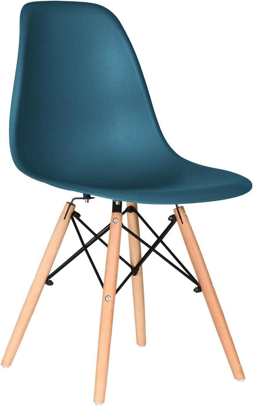 Distinct Classic Mid-Century Design Dining Office Teal Blue Chair with choice of braced Wooden Legs